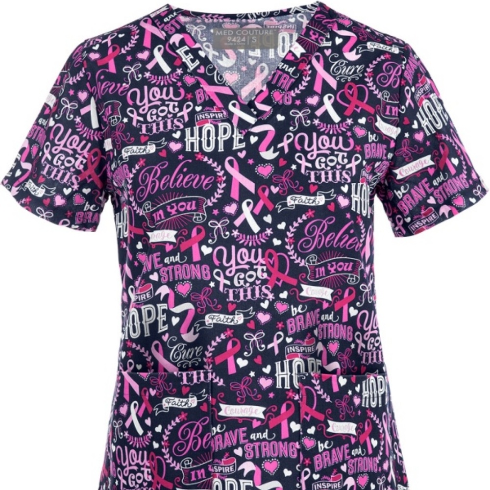 Med Couture Breast Cancer Scrub Top